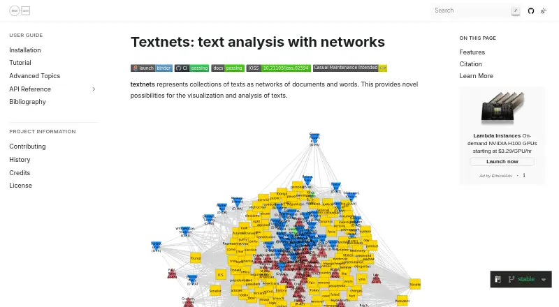 The textnets homepage