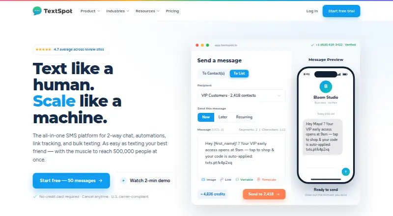 TextSpot's website