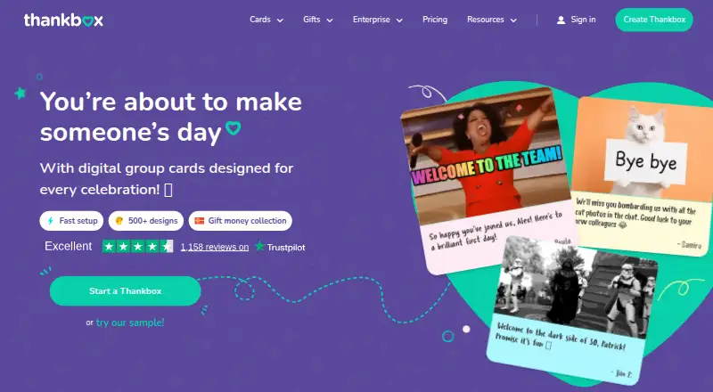Thankbox's website