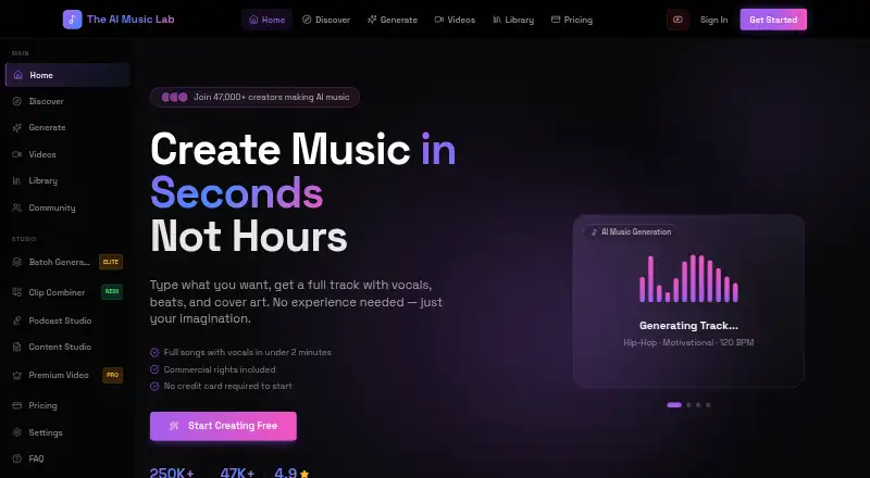 The The AI Music Lab homepage