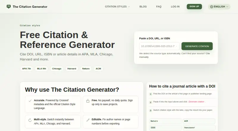 The Citation Generator's website