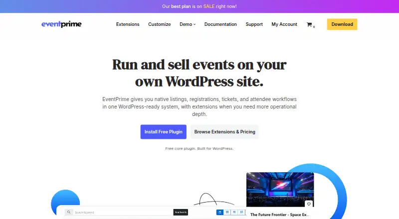 The EventPrime homepage
