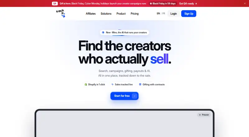 The Trackit homepage