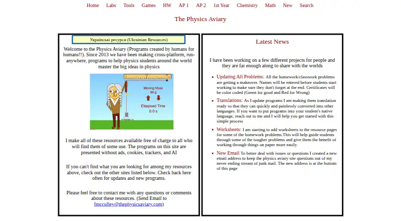 The The Physics Aviary homepage