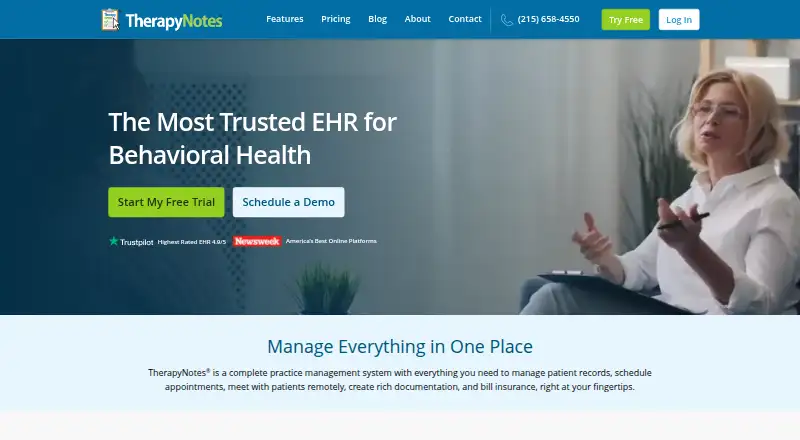 The TherapyNotes homepage