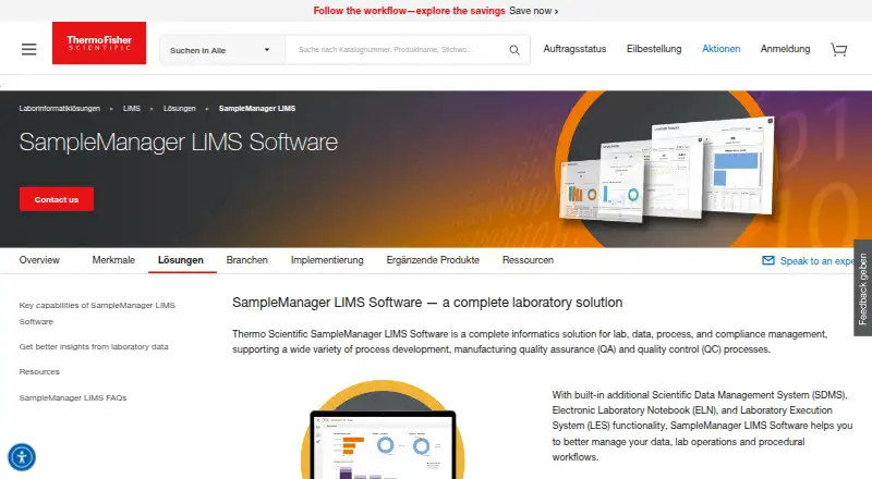 Thermo Scientific SampleManager LIMS Software's website