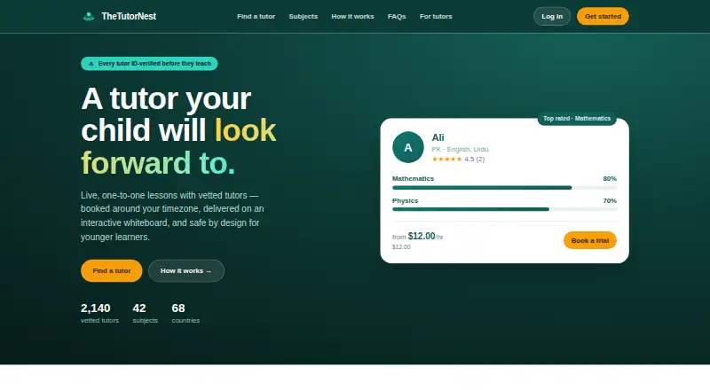 The TheTutorNest homepage