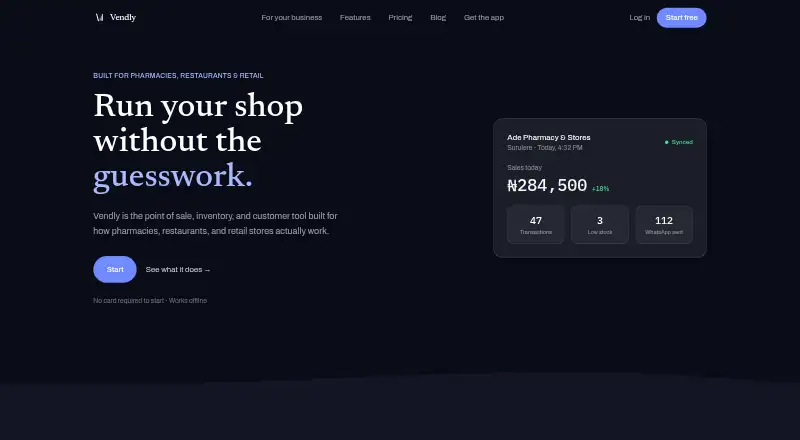 Vendly's website