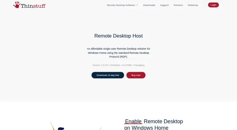 Thinstuff Remote Desktop Host's website