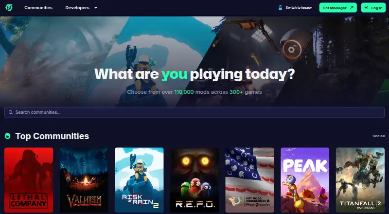 The Thunderstore homepage
