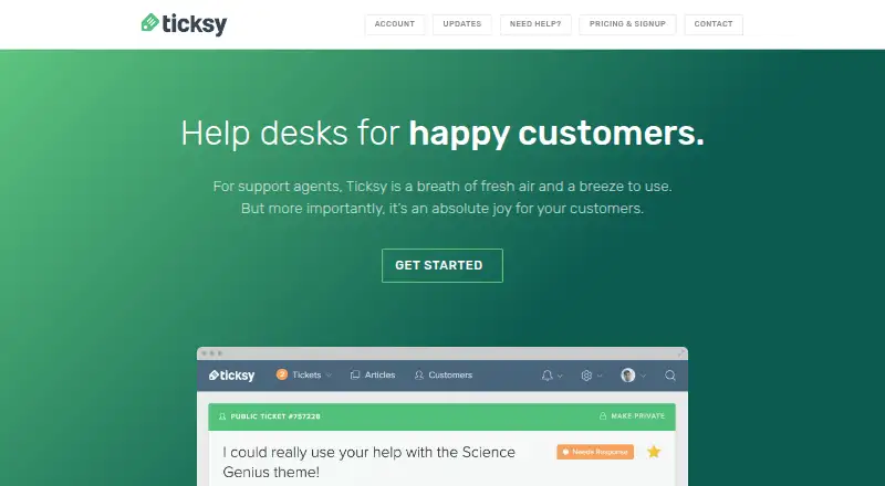 The Ticksy homepage
