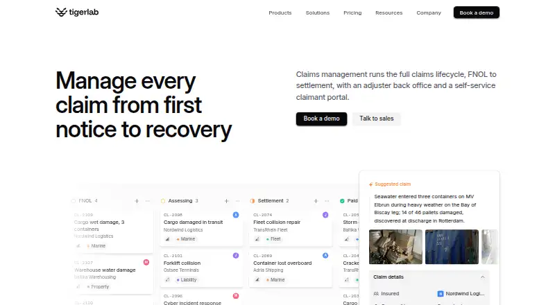 Tigerlab Claims Management's website