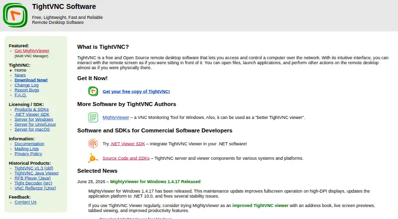 TightVNC's website