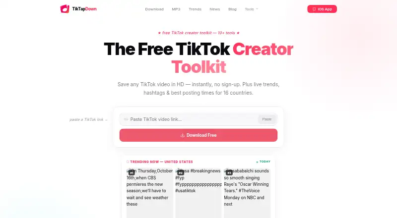 TikTapDown's website