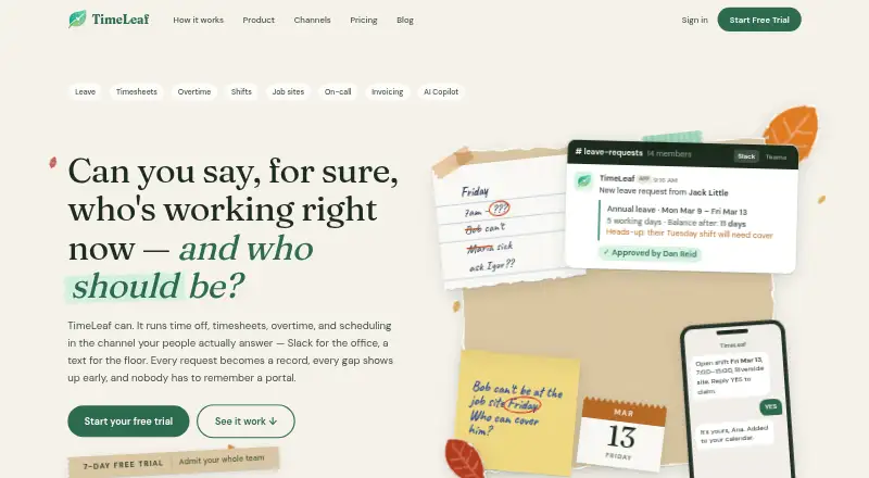 The TimeLeaf homepage
