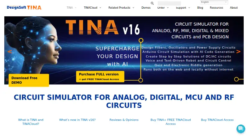 The TINA Design Suite homepage