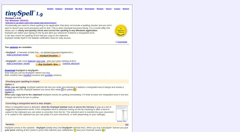 The tinySpell homepage