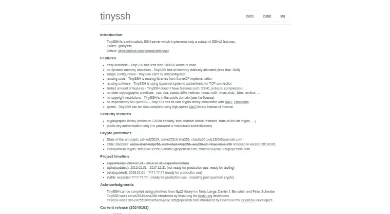 TinySSH's website