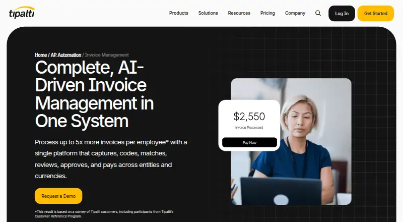 Tipalti Invoice Management's website