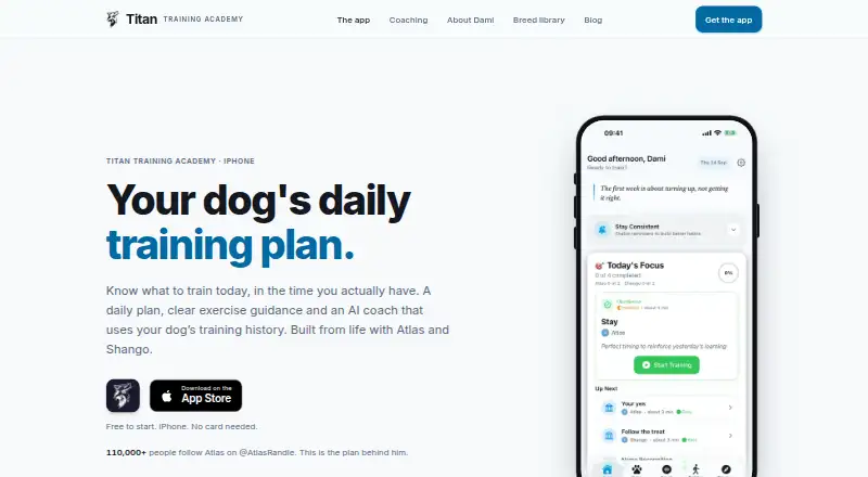 Titan Training App's website