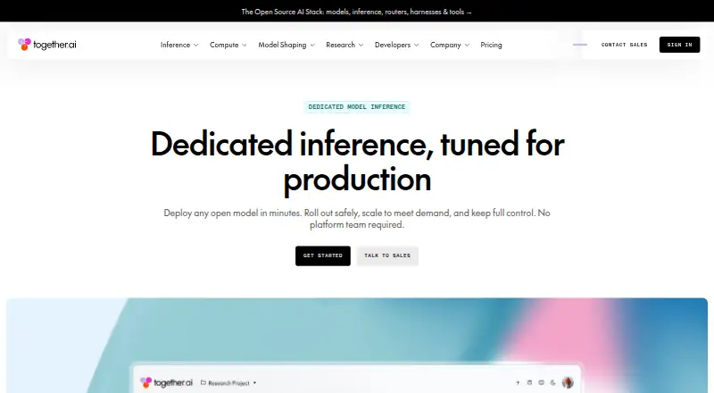 Together AI Dedicated Inference's website