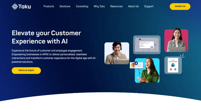 Toku Contact Centre's website