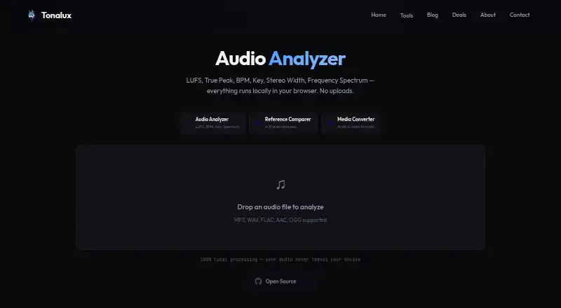 The Tonalux Audio Analyzer homepage