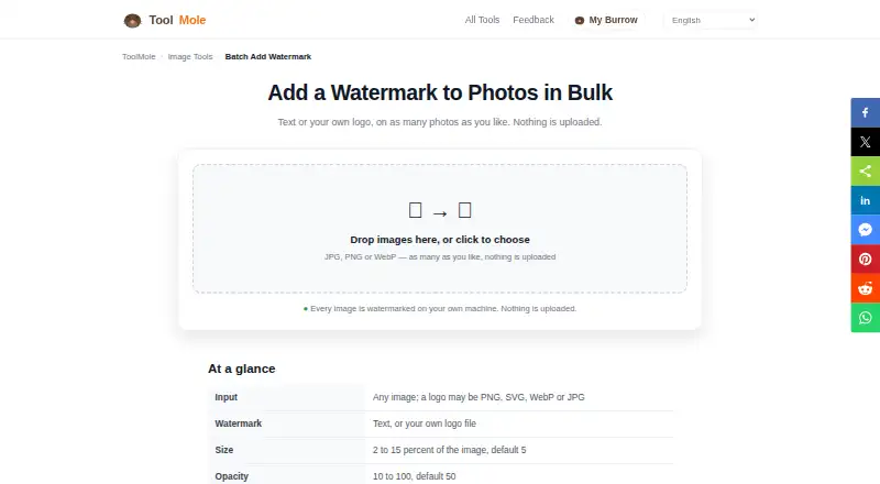 The ToolMole Batch Add Watermark homepage
