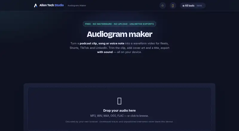 Alion Tech Studio Audiogram Maker's website
