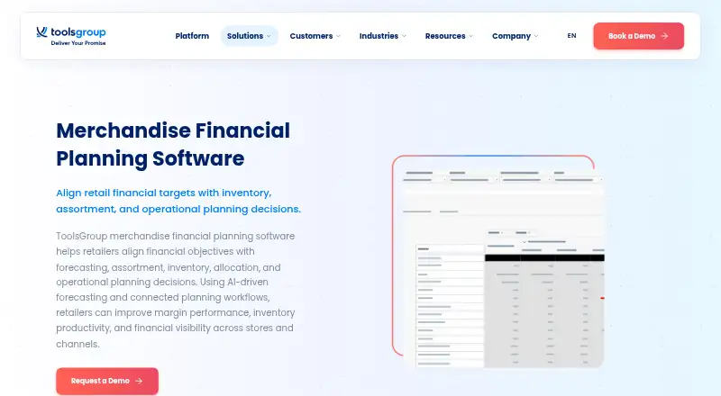 ToolsGroup Merchandise Financial Planning's website