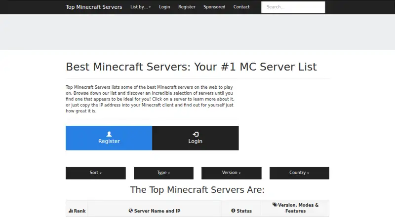 TopMinecraftServers.org's website