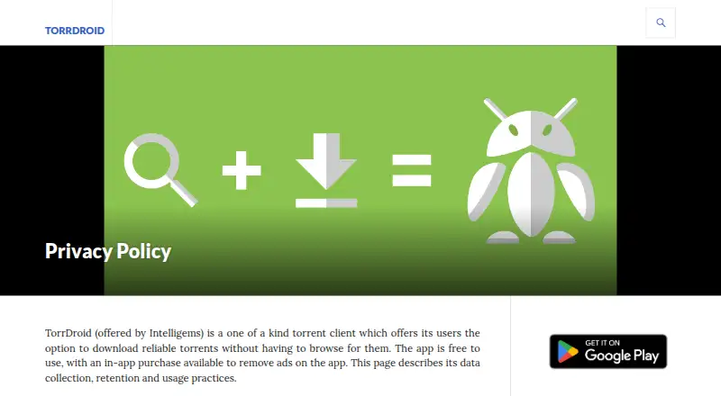 The TorrDroid homepage