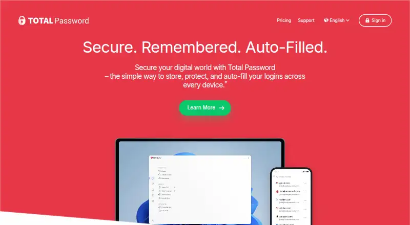 The Total Password homepage