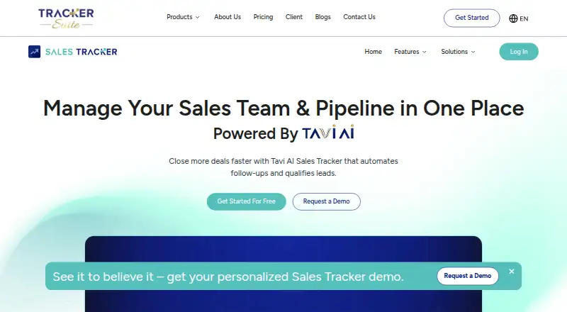 The TrackerSuite Sales Tracker homepage