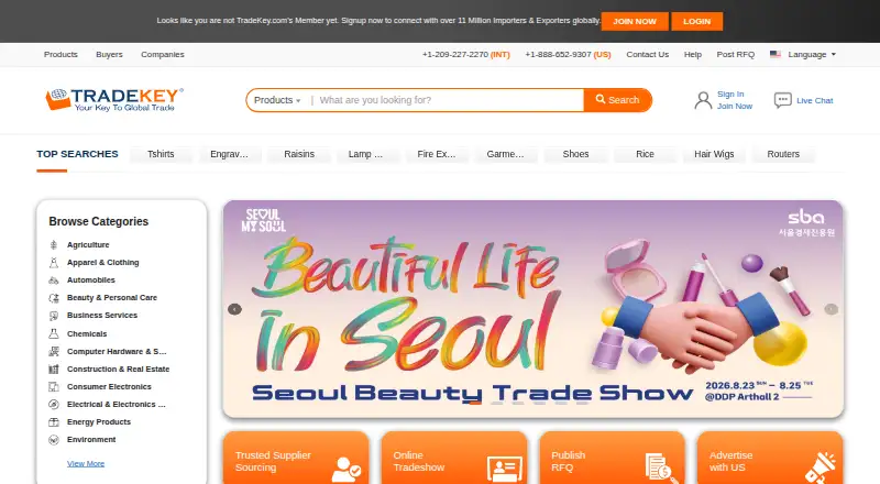 The TradeKey homepage