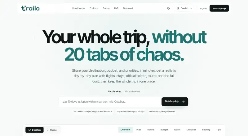 Trailo's website