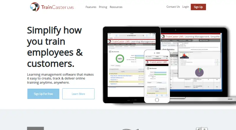 The TrainCaster LMS homepage