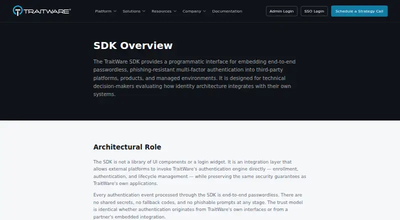 TraitWare SDK's website