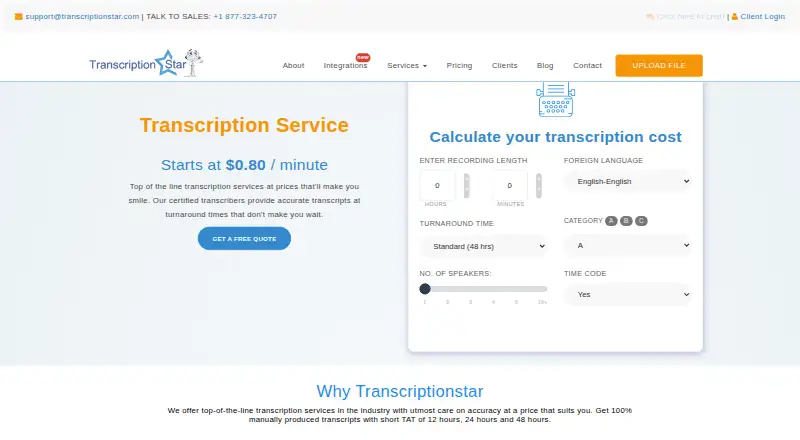 TranscriptionStar's website