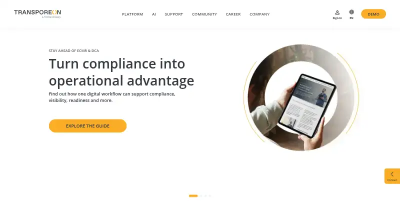 Transporeon Visibility Hub's website
