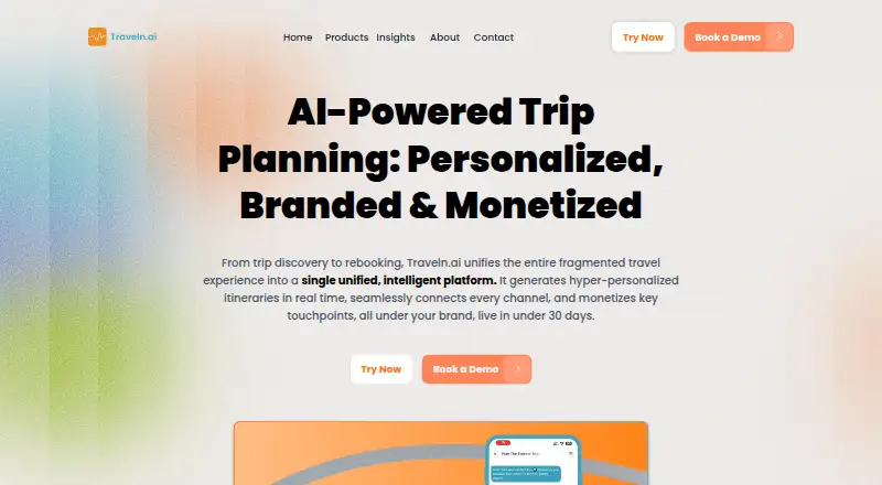 The Traveln.ai homepage