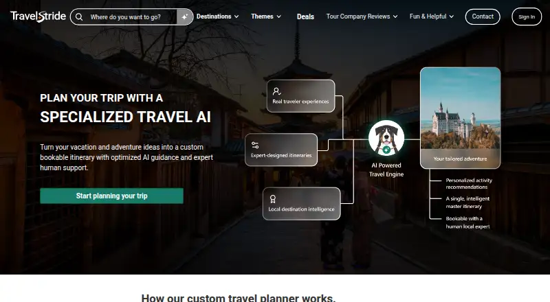 The Travelstride AI Trip Planner homepage