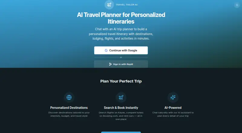 Travel Tailor AI's website