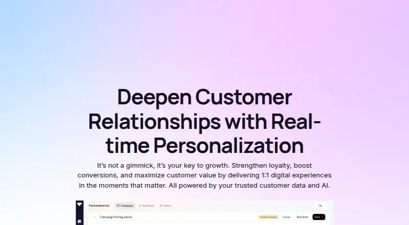 Treasure AI Personalization Suite's website