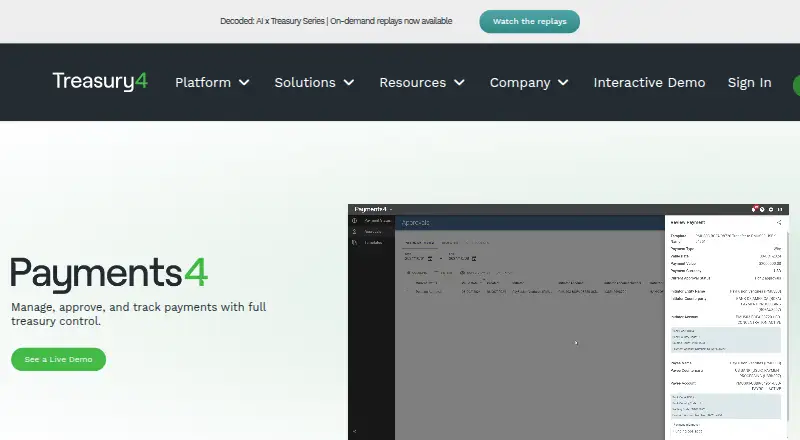 Treasury4 Payments4's website