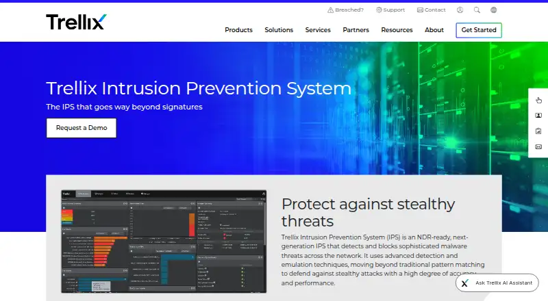 Trellix Intrusion Prevention System's website