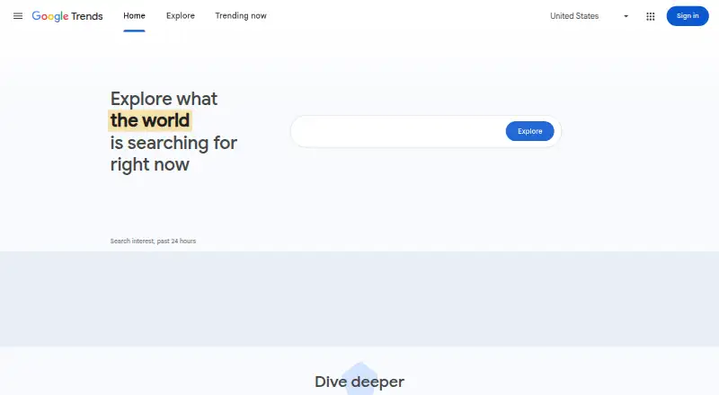 The Google Trends homepage