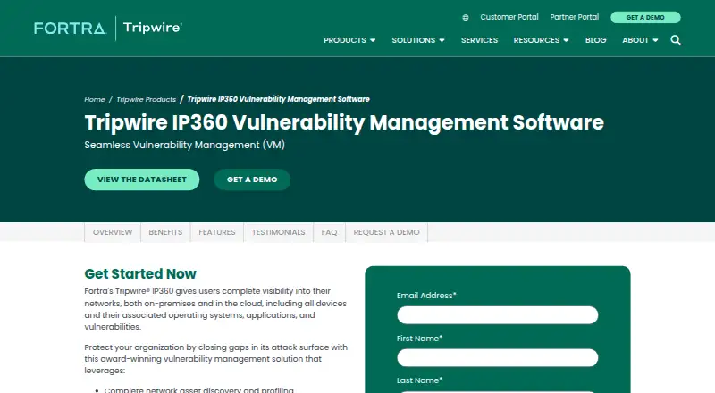 Tripwire IP360's website