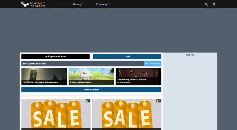 The TrueSteamAchievements homepage