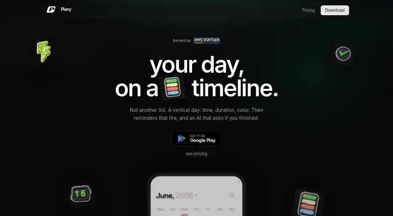 The Plany homepage